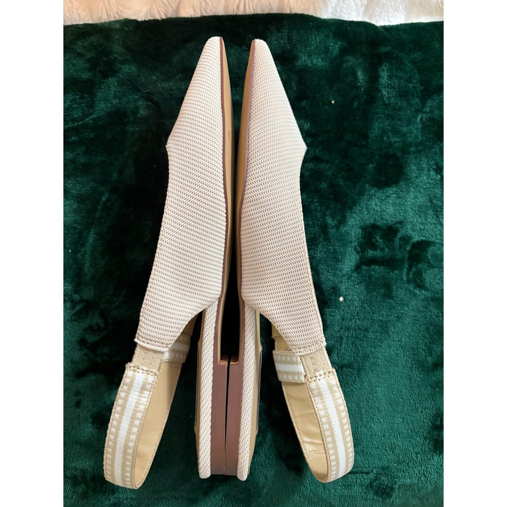 Steve Madden Olsen Slingback Flats Beige Mesh Gingham Bow Pointed Toe 8M - Picture 3 of 8